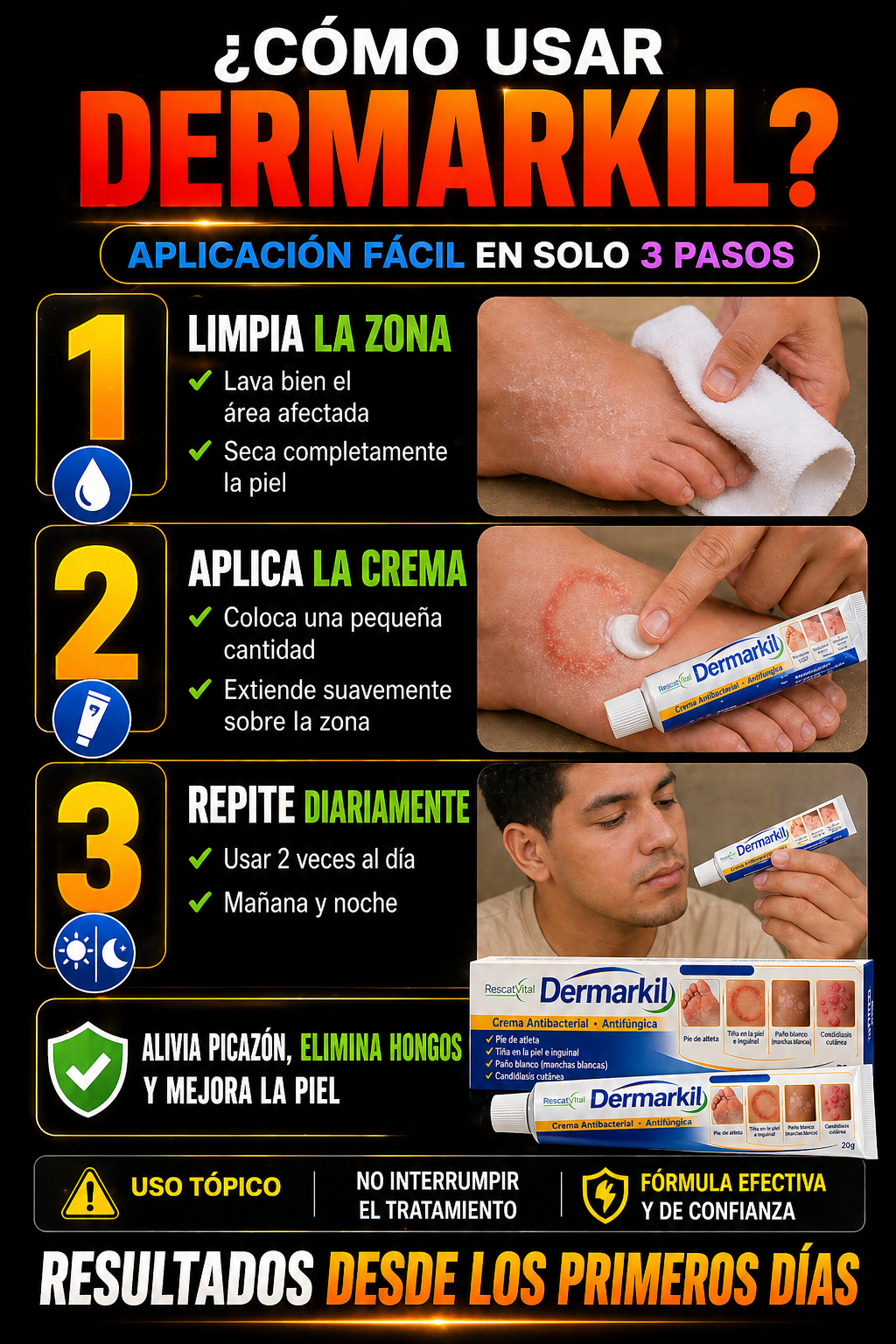 |SUPER OFERTA 2X1|  Crema Dermarkil Cuidado de la Piel|  psoriasis, hongo, dermatitis, paño blanco.